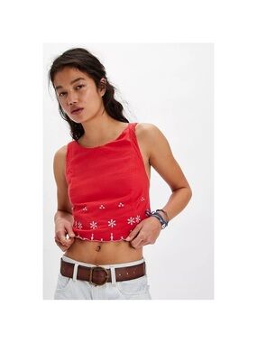 NWOT Free People Kayla Solid Embroidered Cropped Blouse Top size L